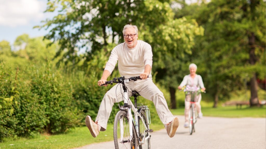 couple riding their bikes on a spring day